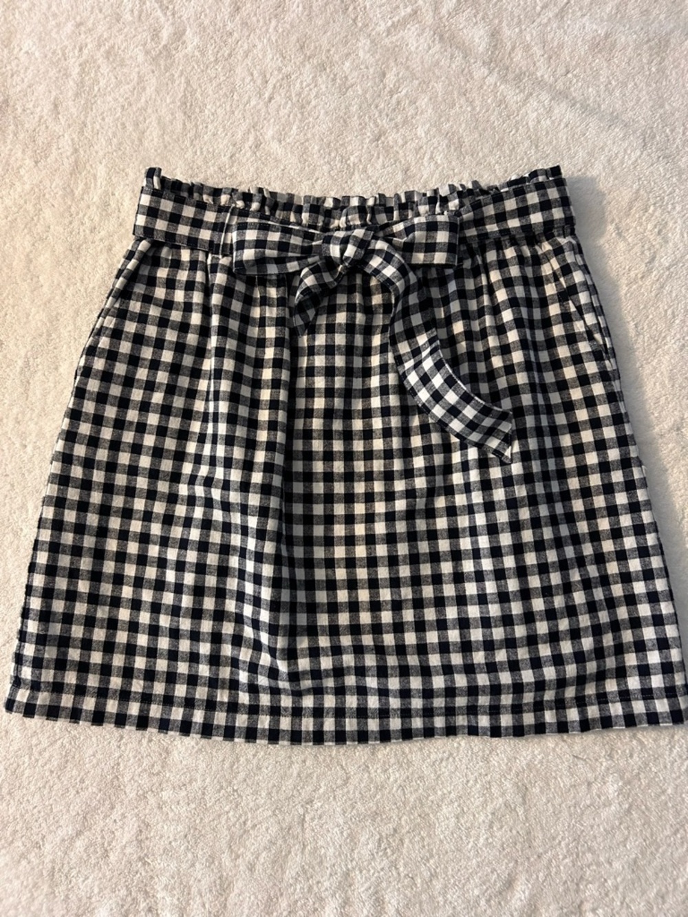J. Crew Black and White Gingham Linen Cotten Blend Mini Skirt